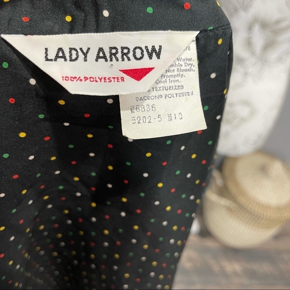 Vintage 60s 70s Lady Arrow Polka Dot Disco Funky Colorful Polyester Sz 10 Medium - Picture 4 of 4